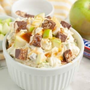 Bowl of Snickers apple salad.