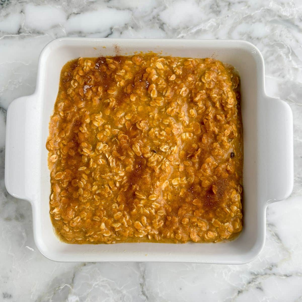 Baking dish with pumpkin oatmeal. 