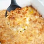 Spoon with Swiss corn bake.