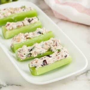 Plate of stuffed celery.
