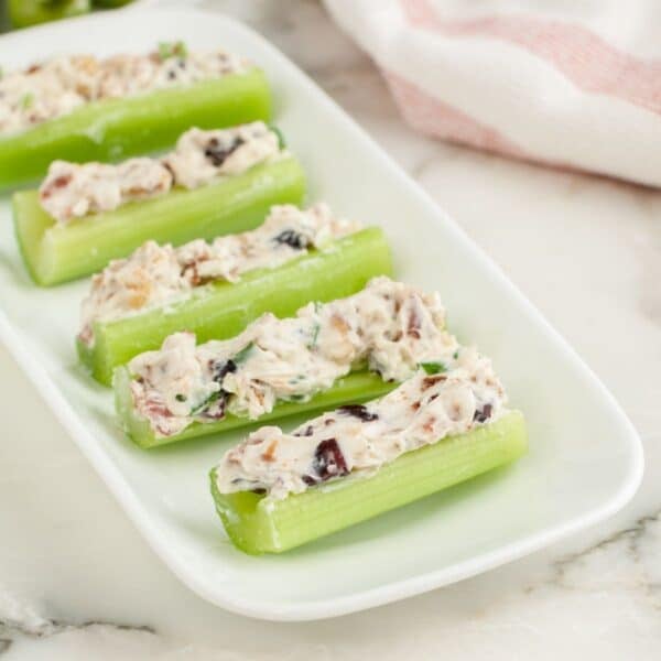 Plate of stuffed celery.