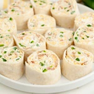 Plate of jalapeno popper pinwheels.
