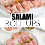 Plate of salami roll ups.