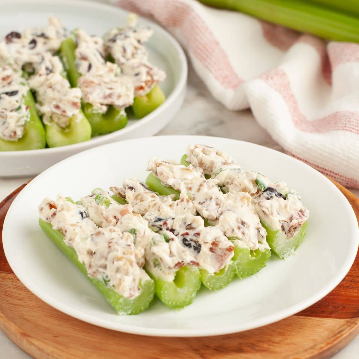 Plate of stuffed celery.