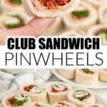 Hand holding club sandwich pinwheel.