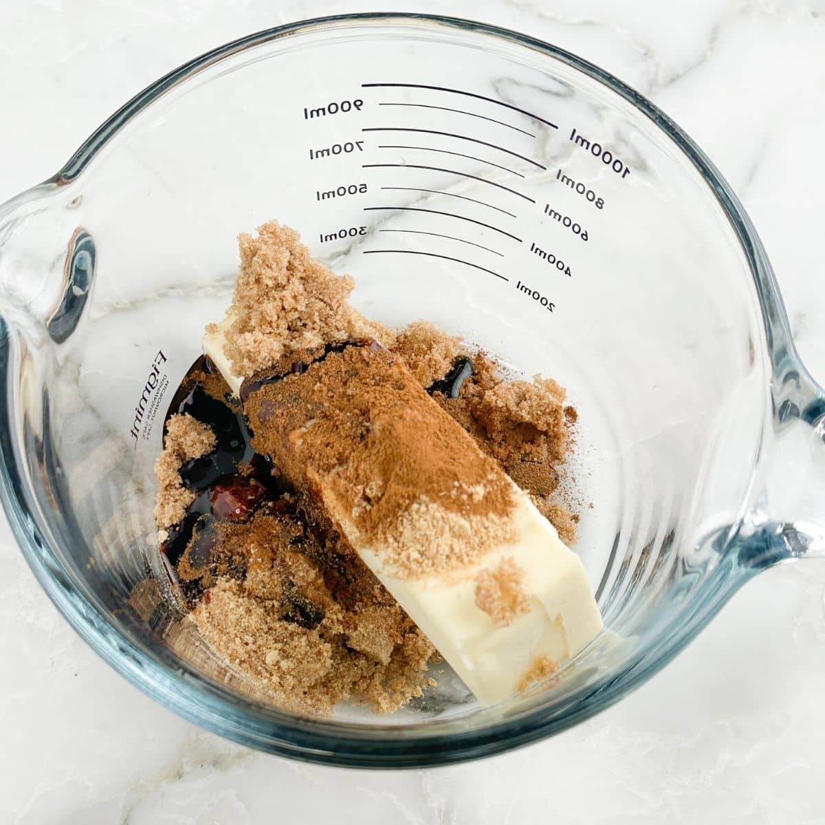 Bowl of butter, brown sugar, and molasses. 