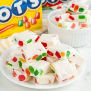 Plate of gumdrop nougat candy.