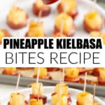 Plate of pineapple kielbasa bites.