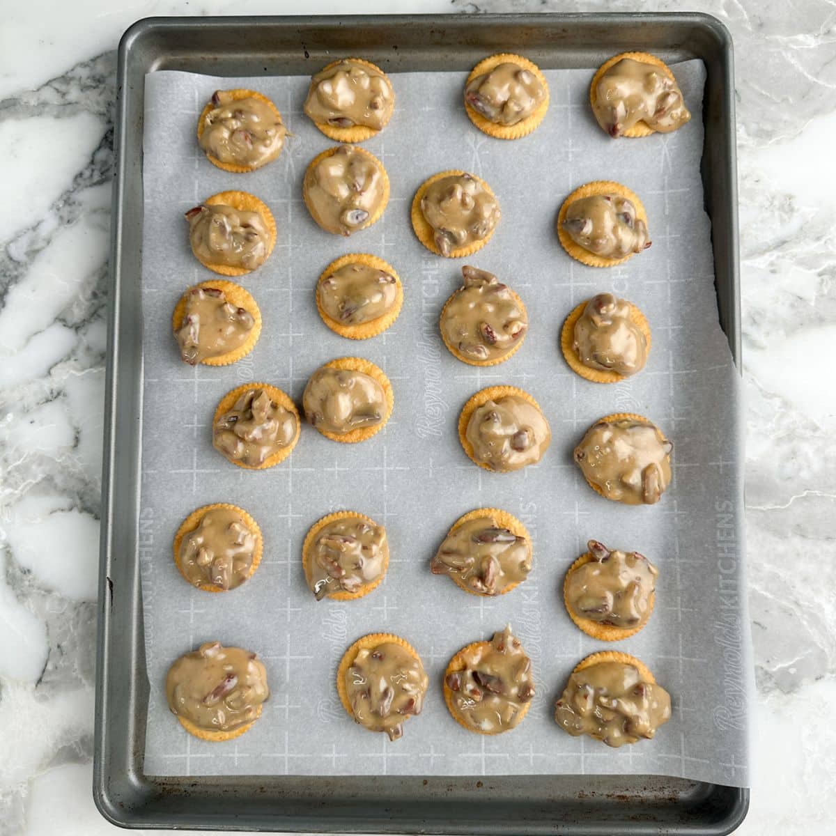 Baking tray of Dandy Do cookies. 