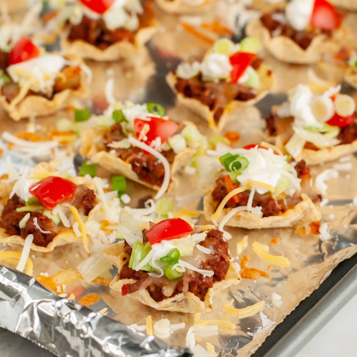 Pan with taco bites.