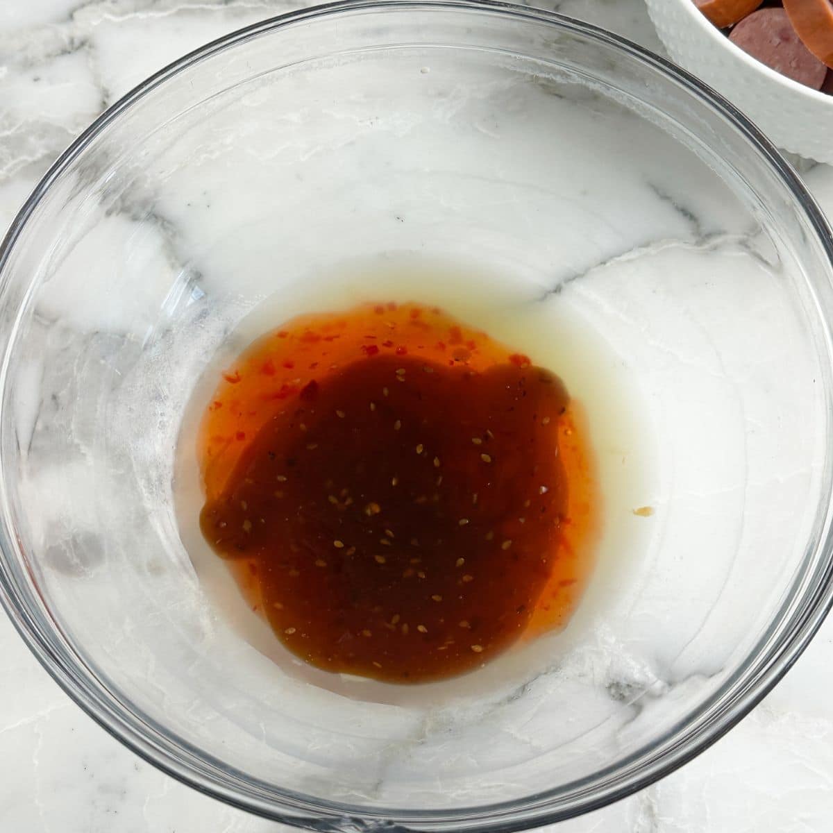 Bowl of teriyaki glaze.