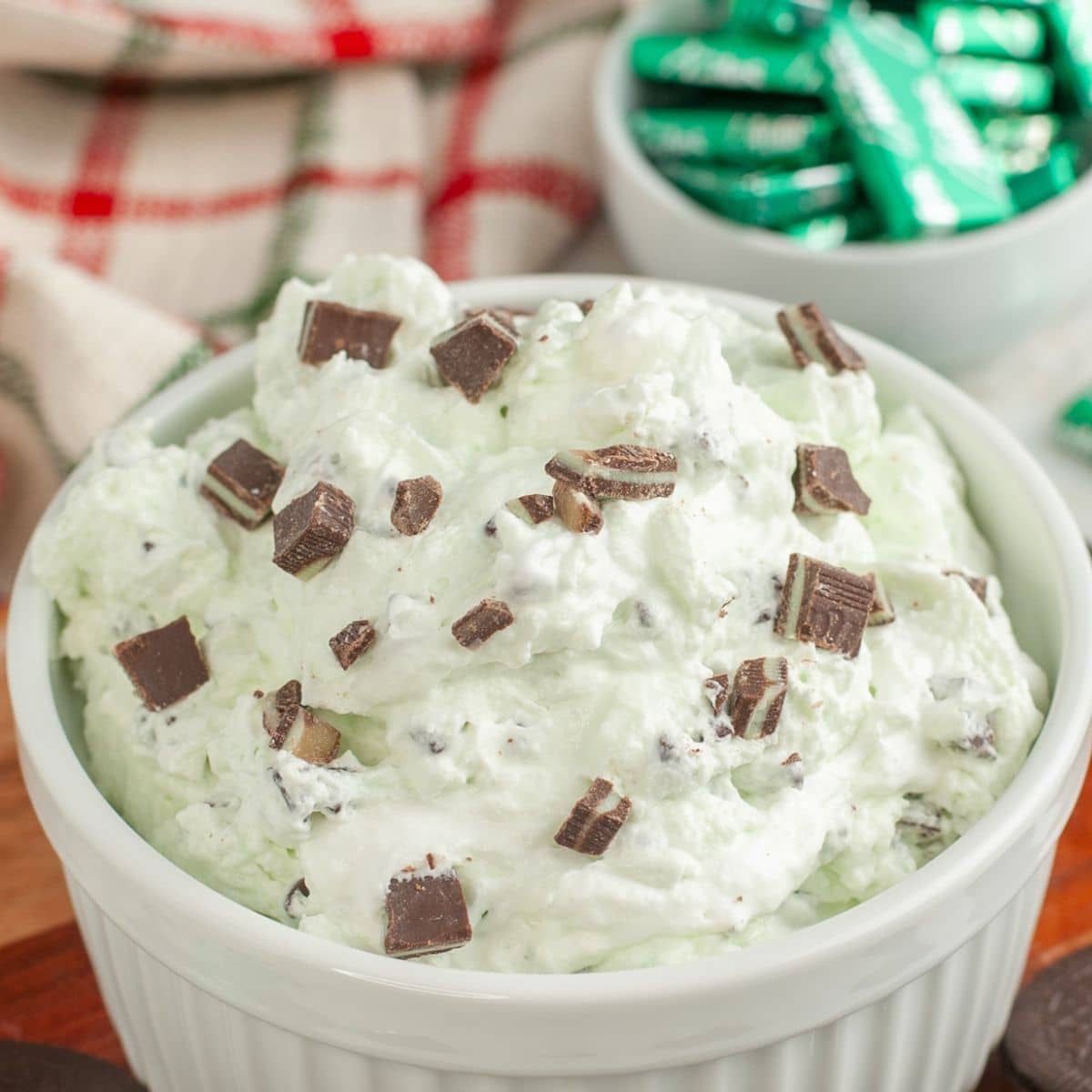 A bowl of mint chocolate chip dip.