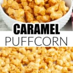 Bowl of caramel puffcorn.