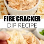Bowl of fire cracker dip with a cracker.