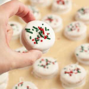 Hand holding a Rolo Ritz crackers.