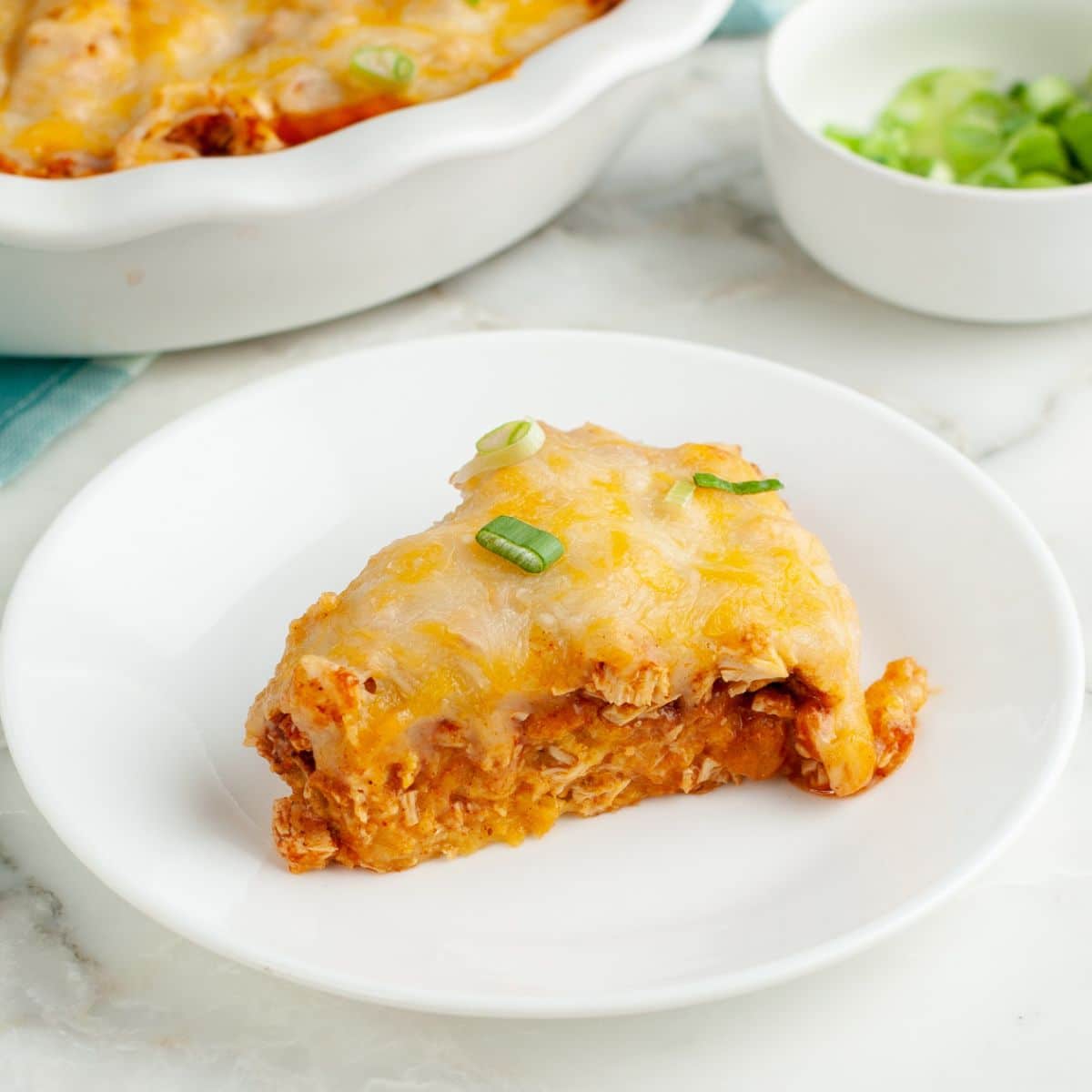 Piece of chicken tamale pie on a plate.