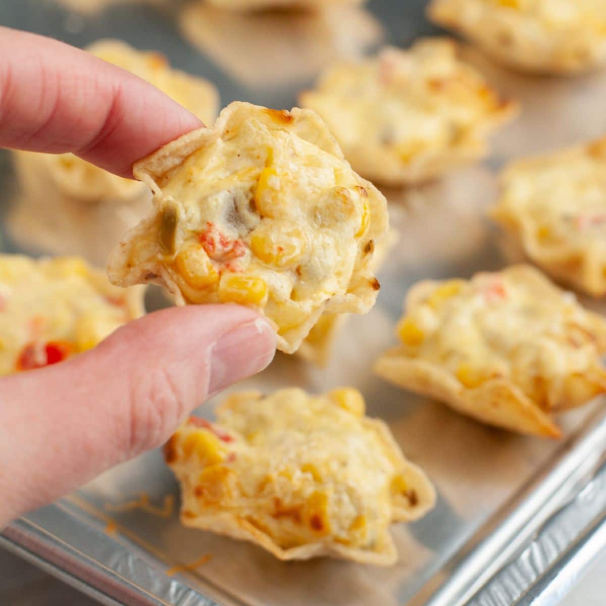 Hand holding an Iowa party bite.