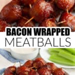 Plate of bacon wrapped meatballs.