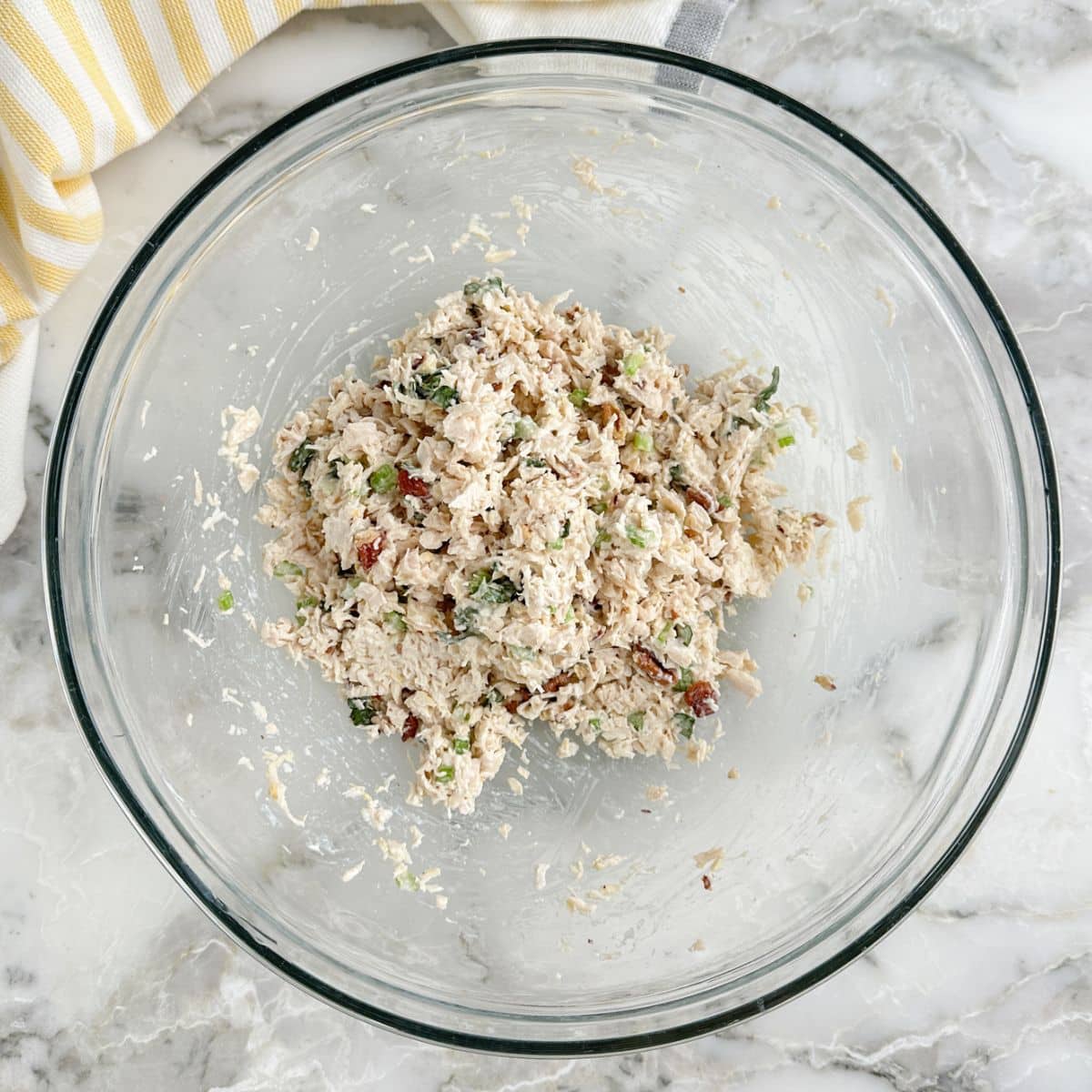Bowl with chicken salad.