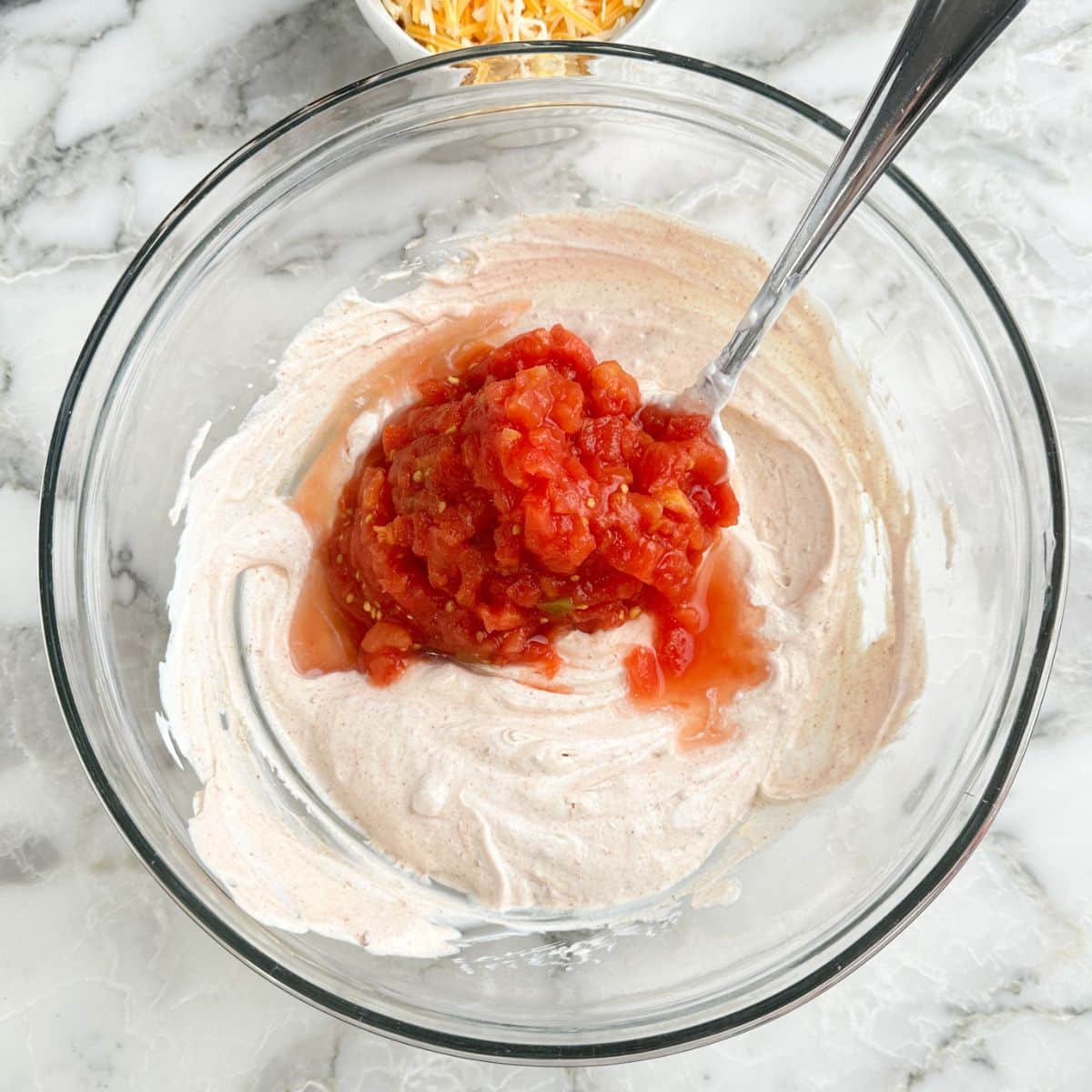 Bowl of ranch dip with ROTEL. 