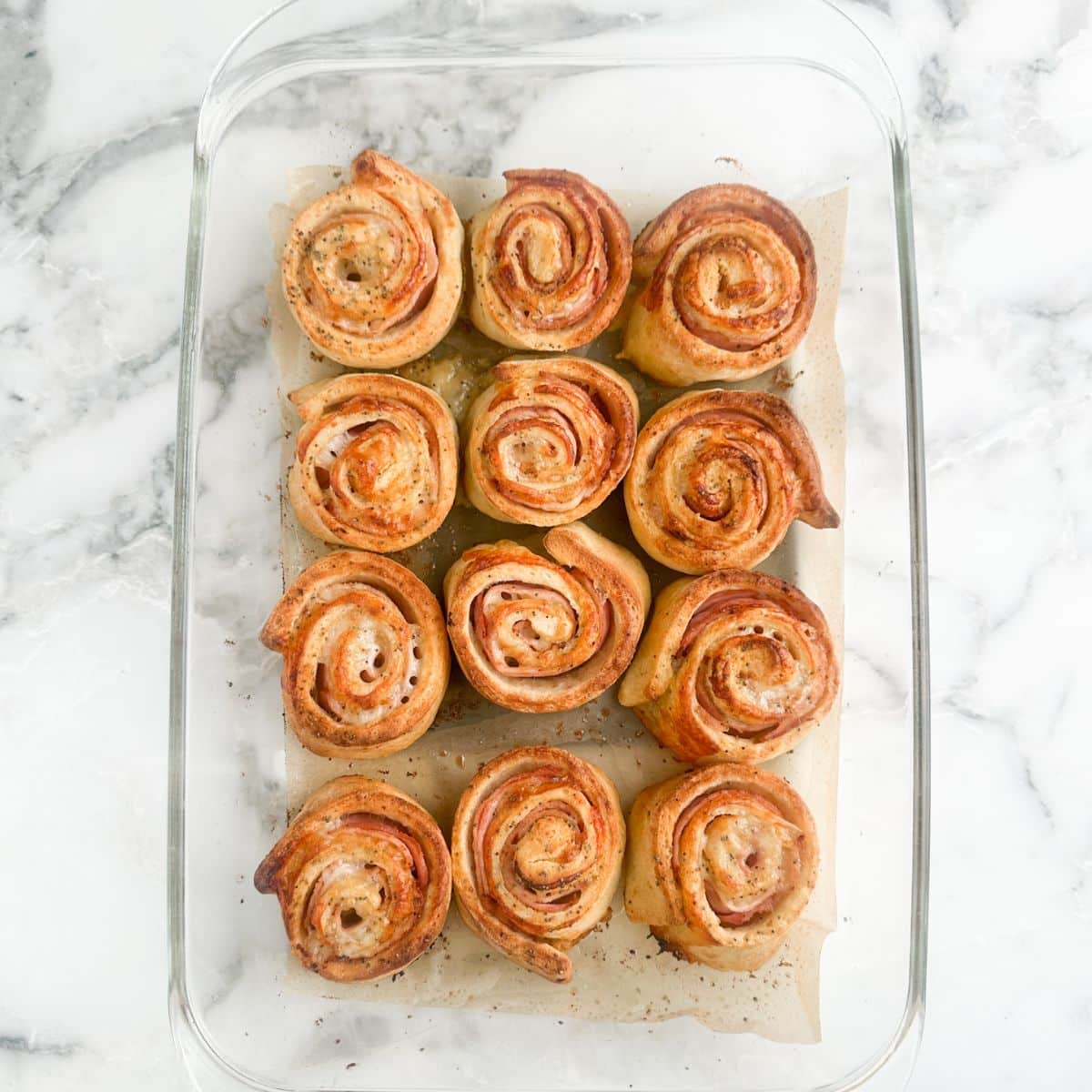 Baked ham and cheese pinwheels. 