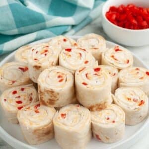Plate of pimento cheese pinwheels.