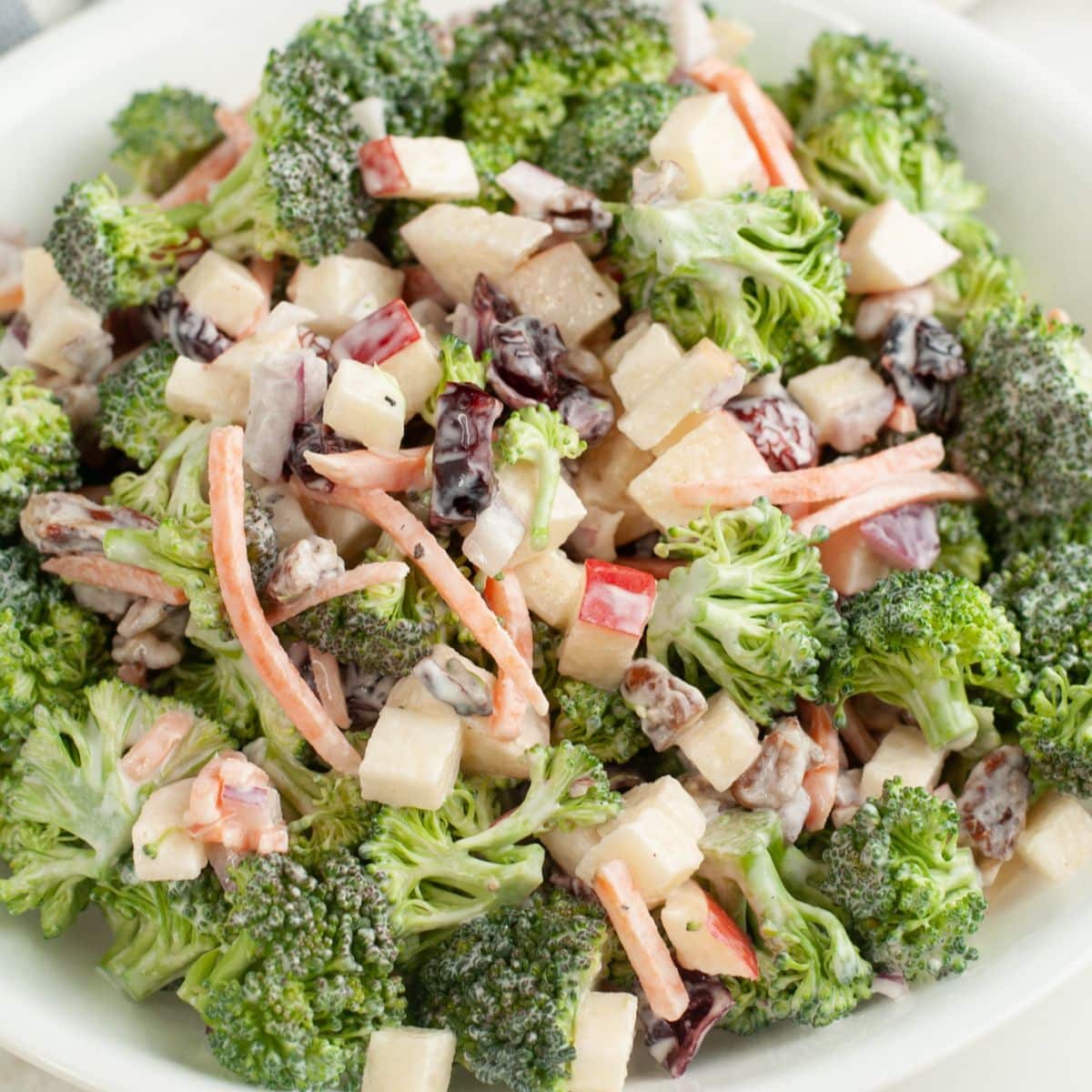 Bowl of broccoli apple salad. 