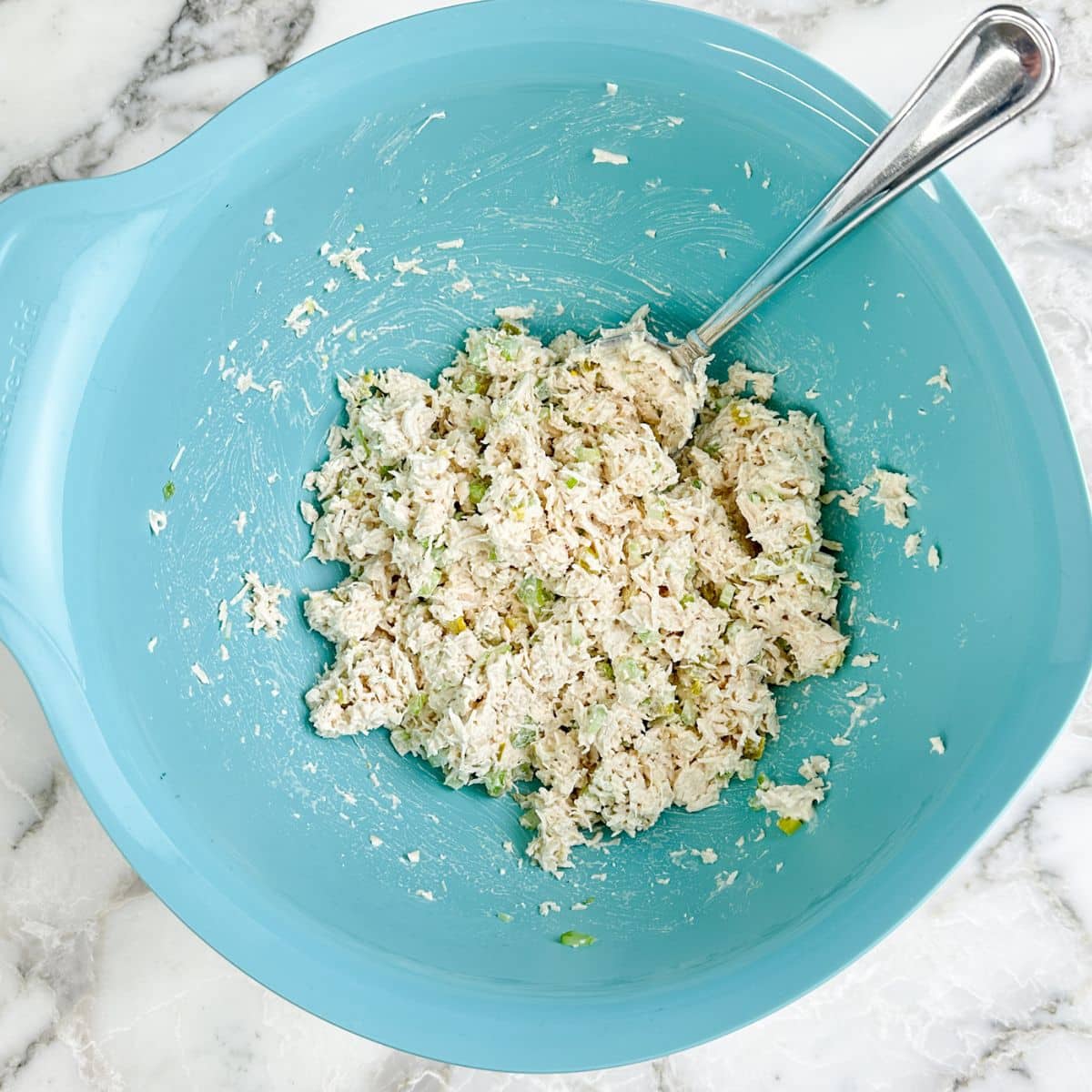 Bowl with jalapeno chicken salad. 