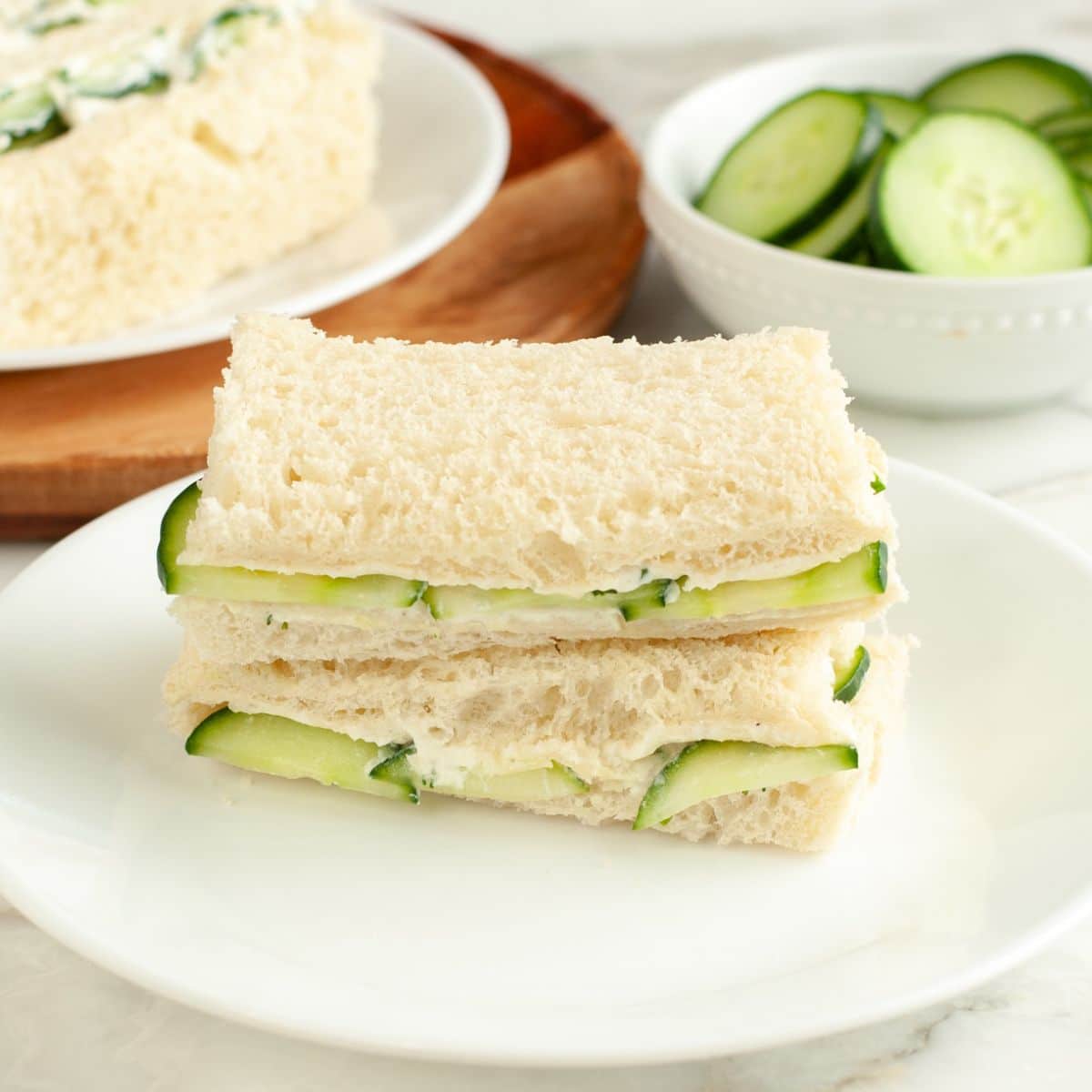 Plate of cucumber sandwiches.