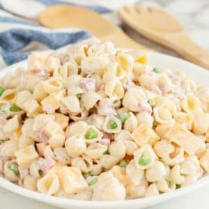 Bowl of pasta salad.