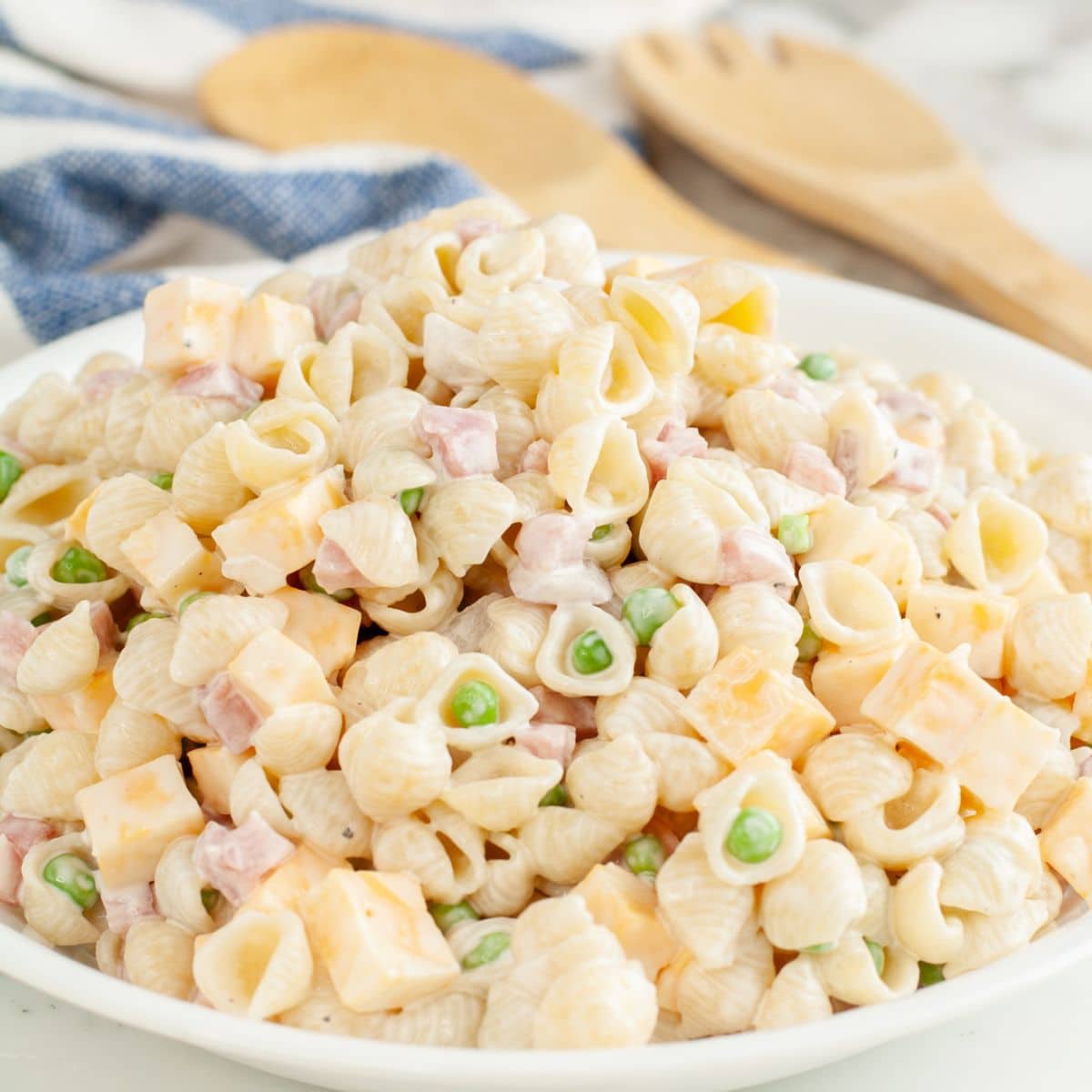 Bowl of pasta salad. 