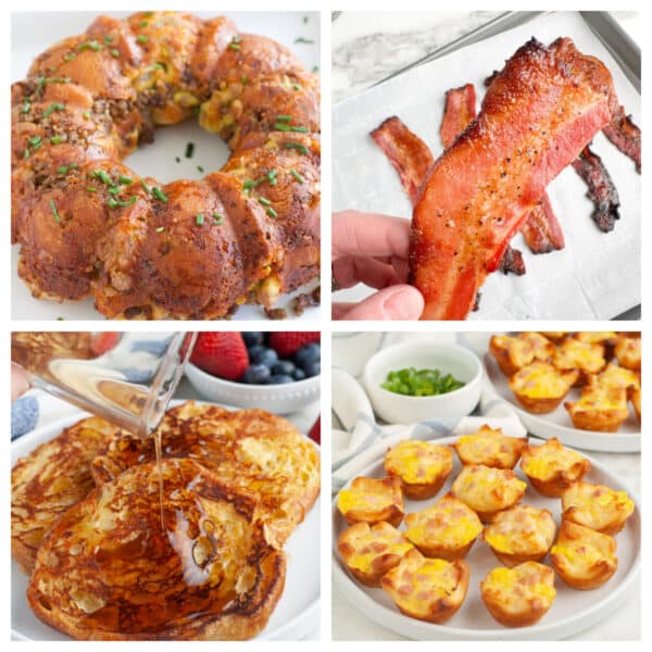 Monkey bread, bacon, french toast, and ham puffs.