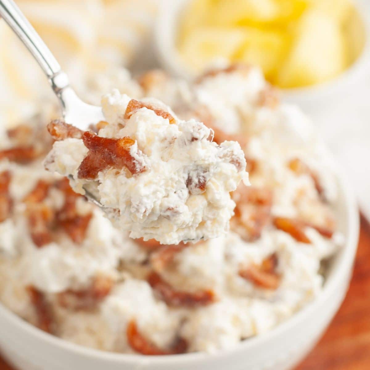 Bowl of pineapple pretzel fluff.