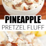 Bowl of pineapple pretzel fluff.