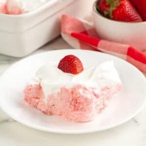 Piece of strawberry angel food cake.