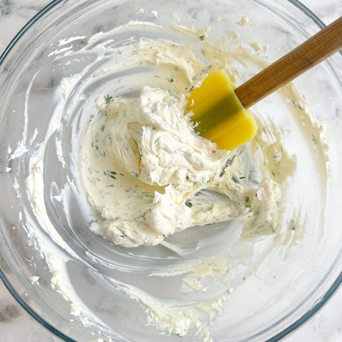 Bowl of whipped cream cheese.