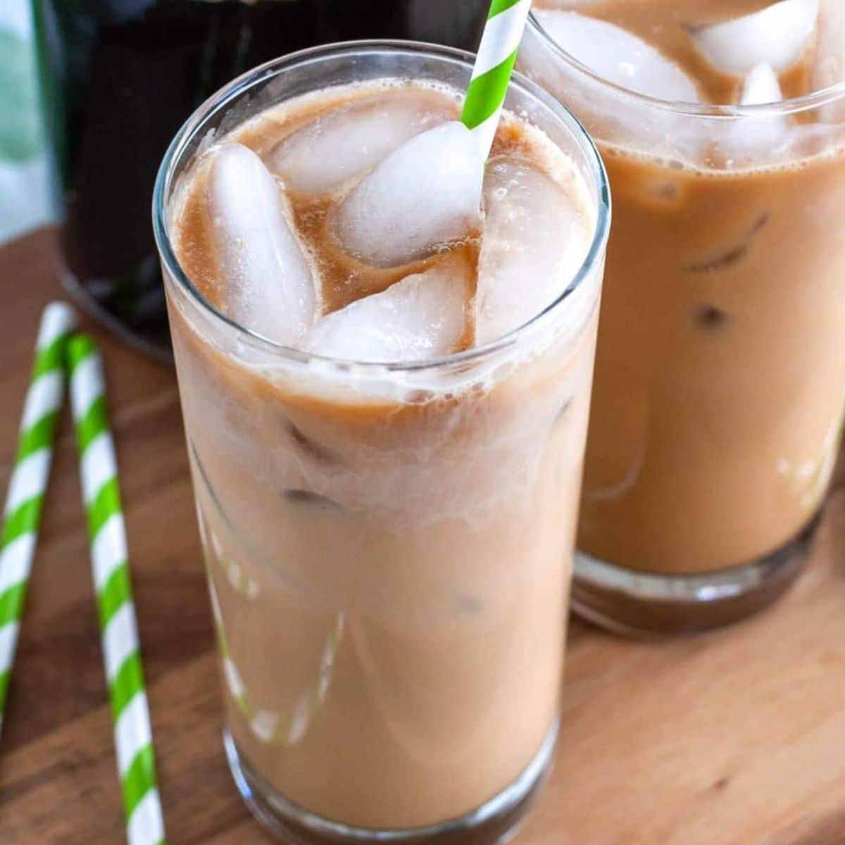 Glass of iced vanilla latte.