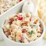 Bowl of bacon ranch pasta salad.