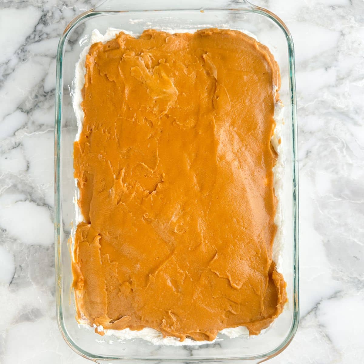 Baking dish with butterscotch delight.