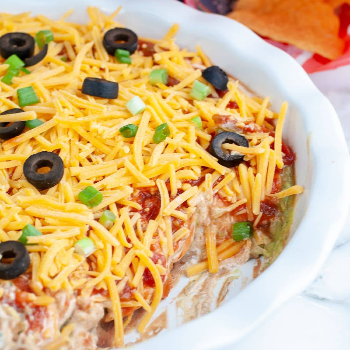 Pie dish with 5 layer dip.