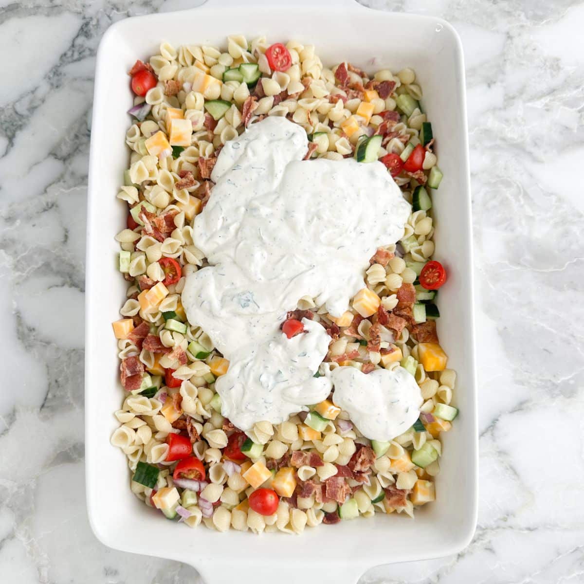 Pasta salad with ranch dressing.