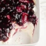 Blueberries in the snow dessert in a baking dish.
