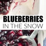 Baking dish with blueberries in the snow.