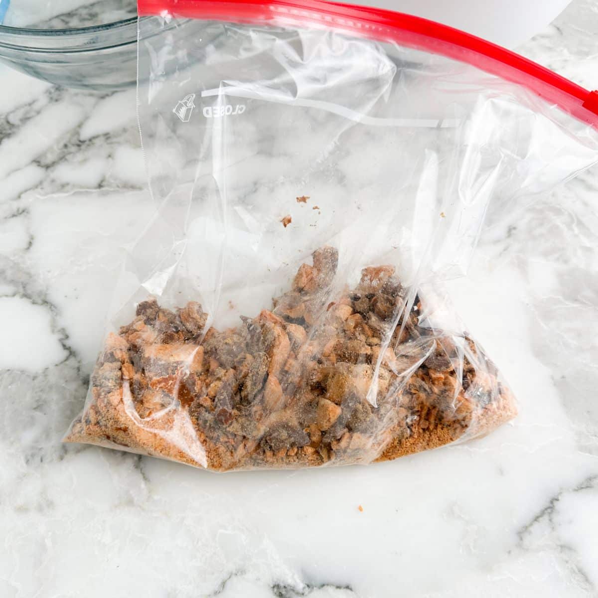 Bag of crushed Butterfinger candy.