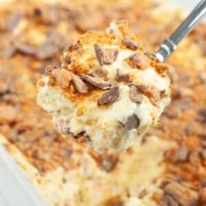 Spoon with Butterfinger dessert.