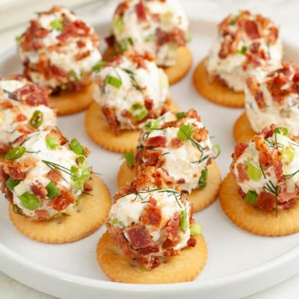 Ritz crackers topped with dill pickle cheese balls.