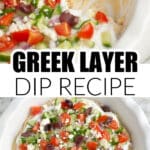 Pie dish with a layered Greek dip.