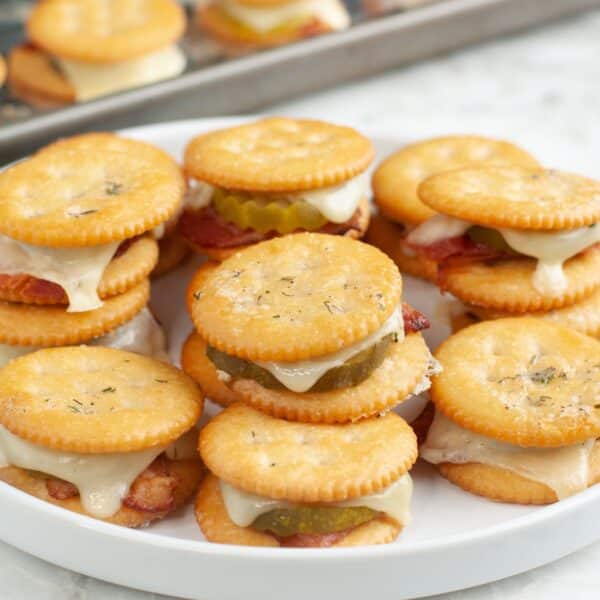 Plate of Ritz pickle bacon crackers.