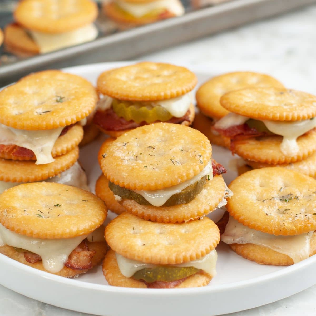 Plate of Ritz pickle bacon crackers.