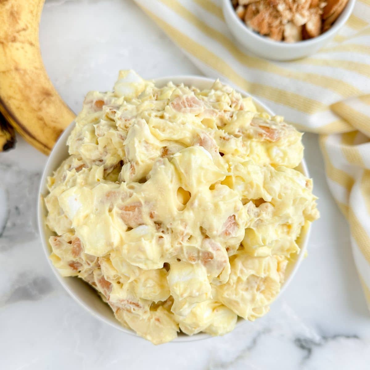 Bowl of banana pudding fluff dessert.